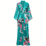 Women Peacock Print Silk Kimono Hand Painted Silk Kimono