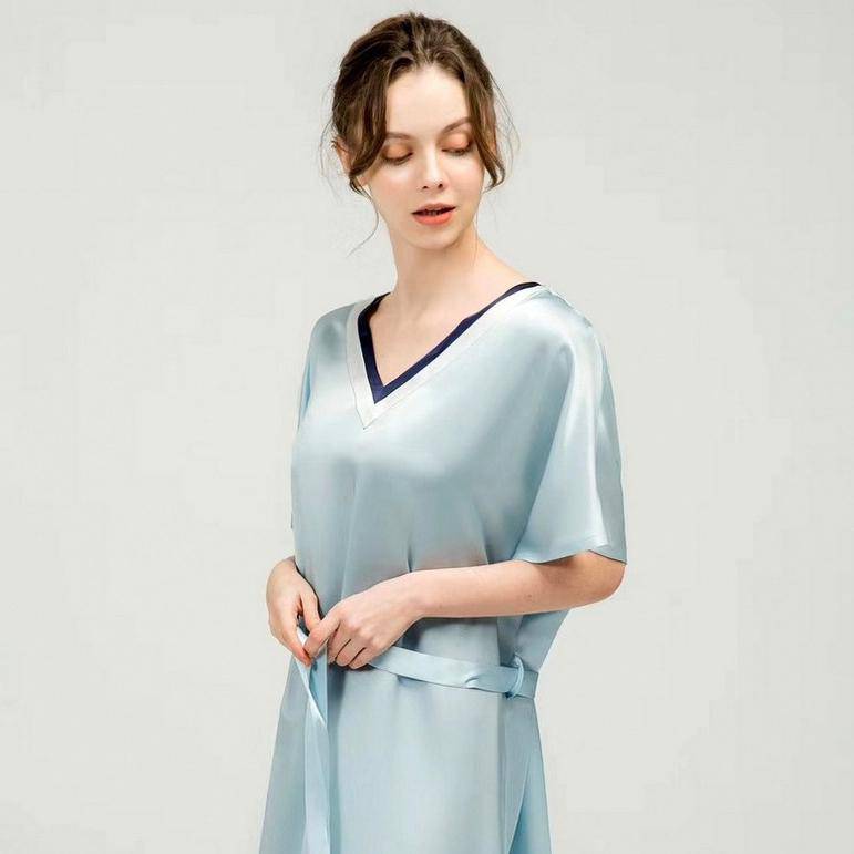 Women Pure Silk Nightdress V Neck 100% Silk Sleepwear