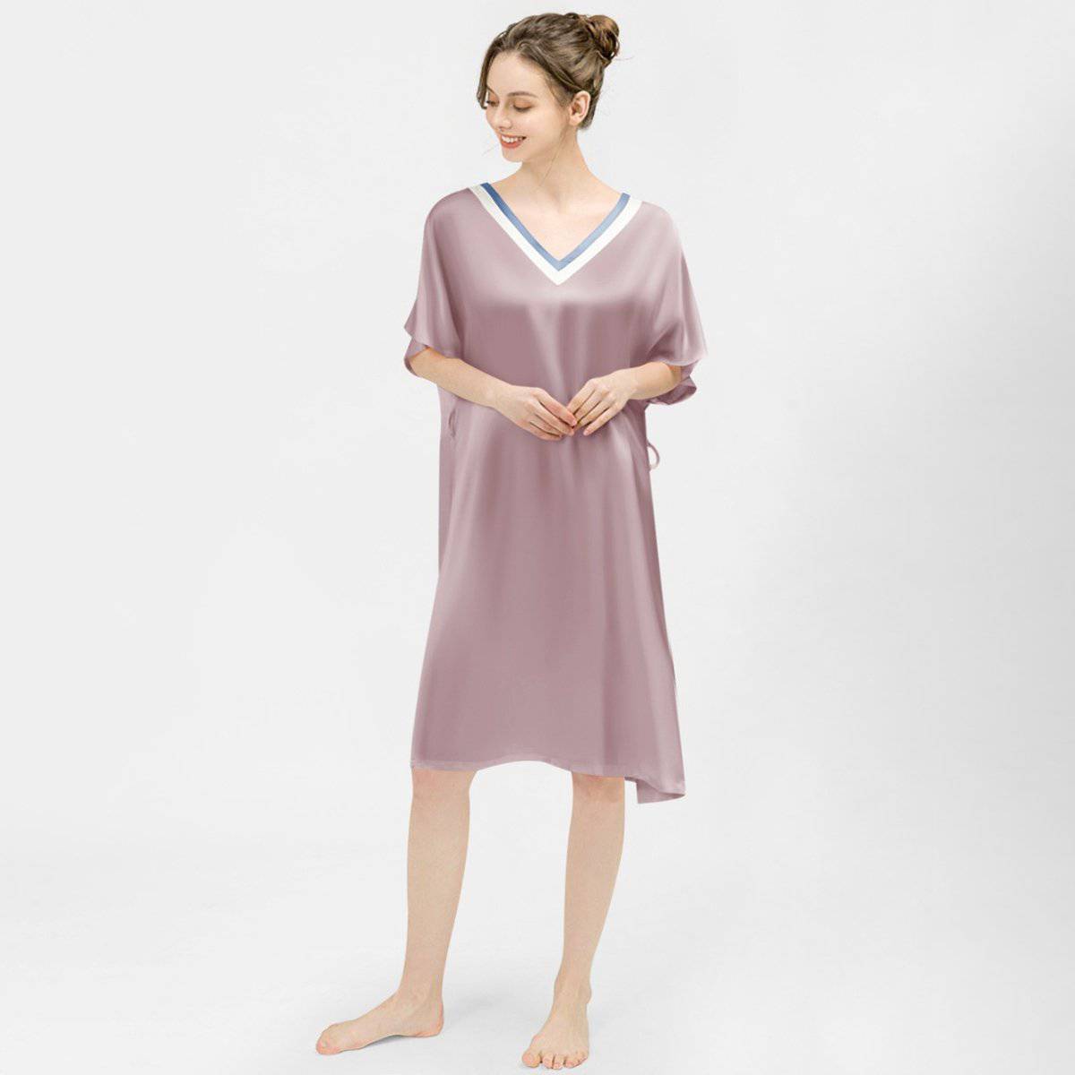 Women Pure Silk Nightdress V Neck 100% Silk Sleepwear