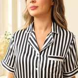 Women Stripe Silk Pajama Set Mulberry Stripe Silk Pajamas