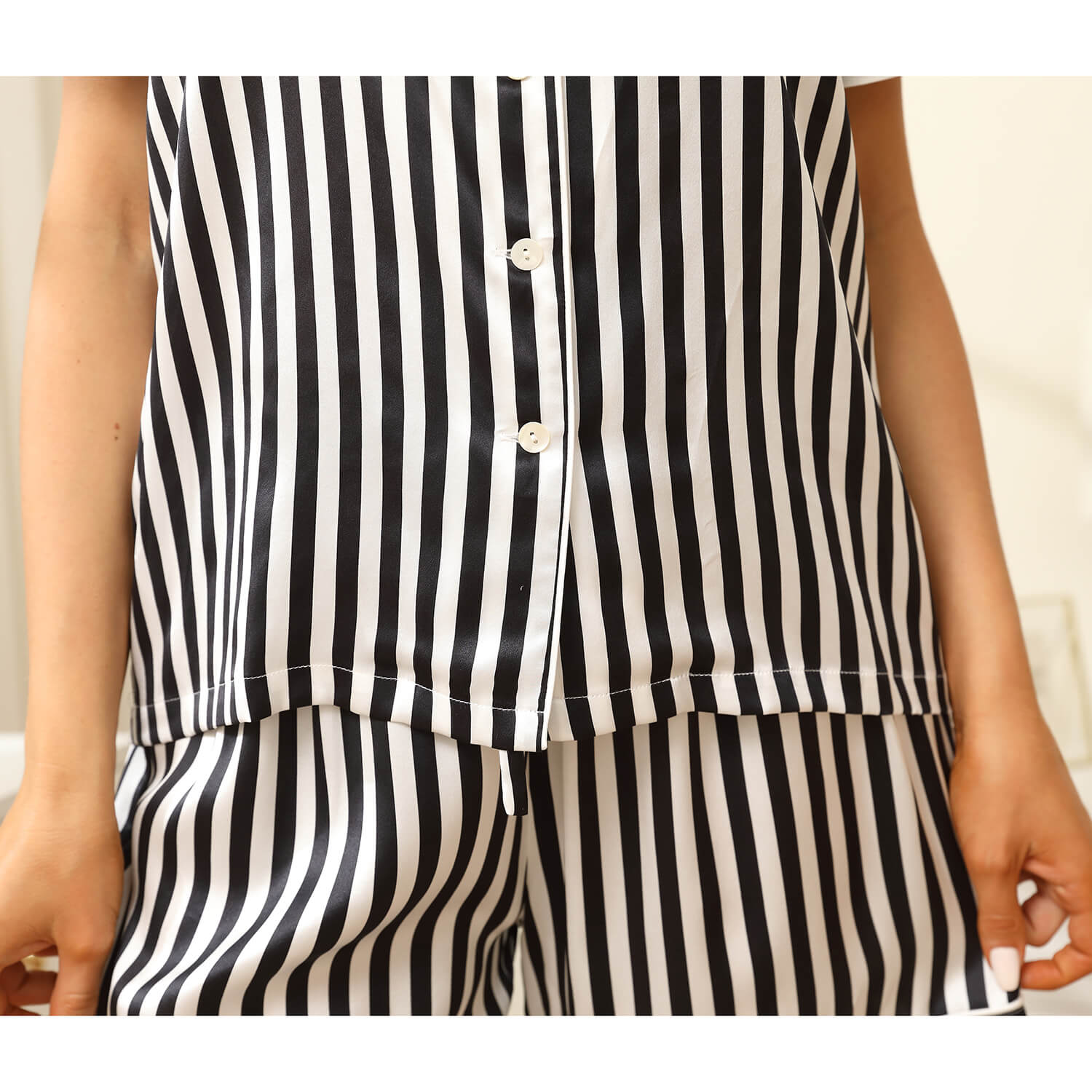 Women Stripe Silk Pajama Set Mulberry Stripe Silk Pajamas