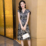 Women Summer Silk Floral Dress Printed Party Silk Midi Dress