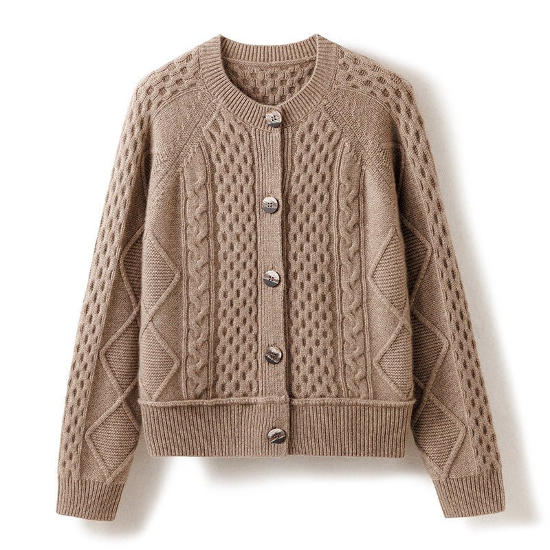 Womens Chunky Cable Knit Cashmere Cardigan With Oversized Buttons