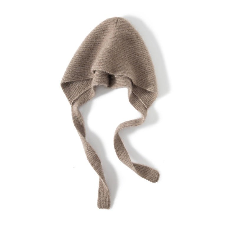 Womens 100% Cashmere Knit Hood with Ties Cashmere Hood Hat