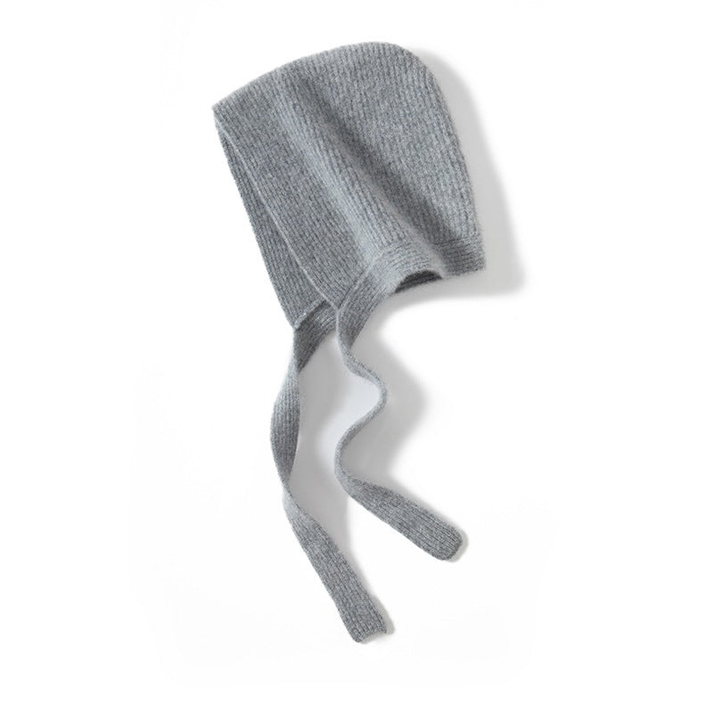 Womens 100% Cashmere Knit Hood with Ties Cashmere Hood Hat