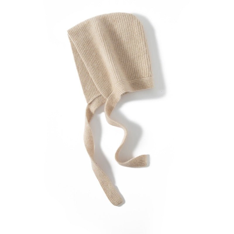 Womens 100% Cashmere Knit Hood with Ties Cashmere Hood Hat