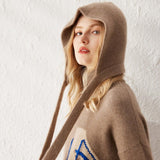 Womens 100% Cashmere Knit Hood with Ties Cashmere Hood Hat