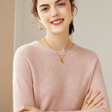 Womens Cashmere Pointelle Yoke Sweater Hollow - out Crewneck Sweater
