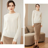 Womens Cashmere Pointelle Yoke Sweater Hollow - out Crewneck Sweater