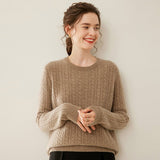 Womens Cable Knit Cashmere Sweater Crew Neck Cashmere Top Taupe XS