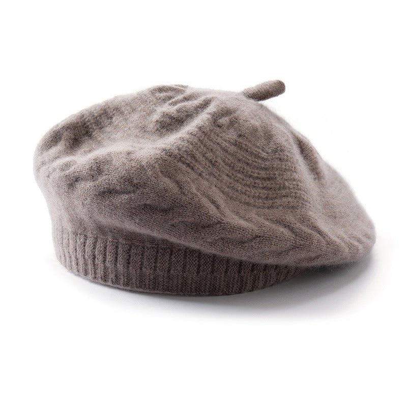 Womens Cashmere Beret Cashmere Slouchy Hat with Ribbed Band Multi Colors Taupe M