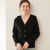 Womens Cashmere Cardigan Button Front Cashmere Sweater Cable Knit Cashmere Hooded Black XS