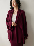 Womens Cashmere Cardigan Open Front Draped Long Sleeve Cashmere Knit Sweater Claret One size fits most