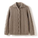 Womens Classic Cable - Knit Cashmere Cardigan Lapel Cashmere Coat