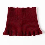 Womens Cashmere Neck Warmer Ribbed Knit Cashmere Snood with Ruffled Edge Claret M