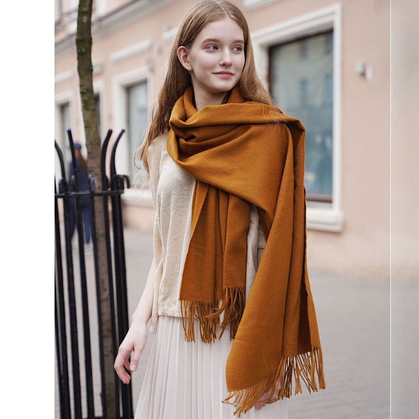 Womens Cashmere Shawl And Wraps Large Cashmere Scarf With Fringe Camel - 1 XL