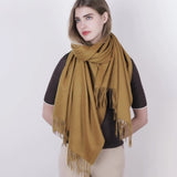 Womens Cashmere Shawl And Wraps Large Cashmere Scarf With Fringe Camel - 1 XL