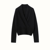 Womens Cashmere Sweater V Neck Cashmere Knit Pullover Cashmere Wrap Black XS