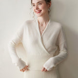 Womens Cashmere Sweater V Neck Cashmere Knit Pullover Cashmere Wrap Ivory XS