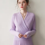 Womens Cashmere Sweater V Neck Cashmere Knit Pullover Cashmere Wrap Lavender XS