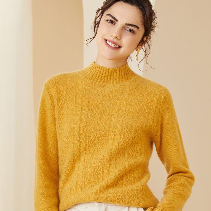 Women's Cashmere Sweater Warm Mock Neck Long Sleeve Cashmere Sweater Yellow XS