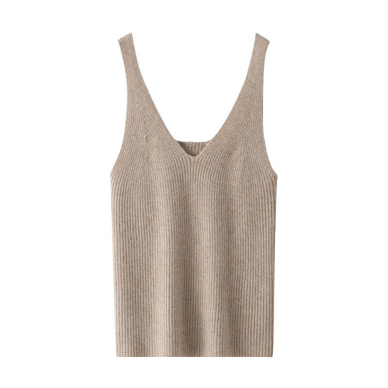Womens Cashmere Tank Top V Necked Collar Casual Cashmere Tops Black XS