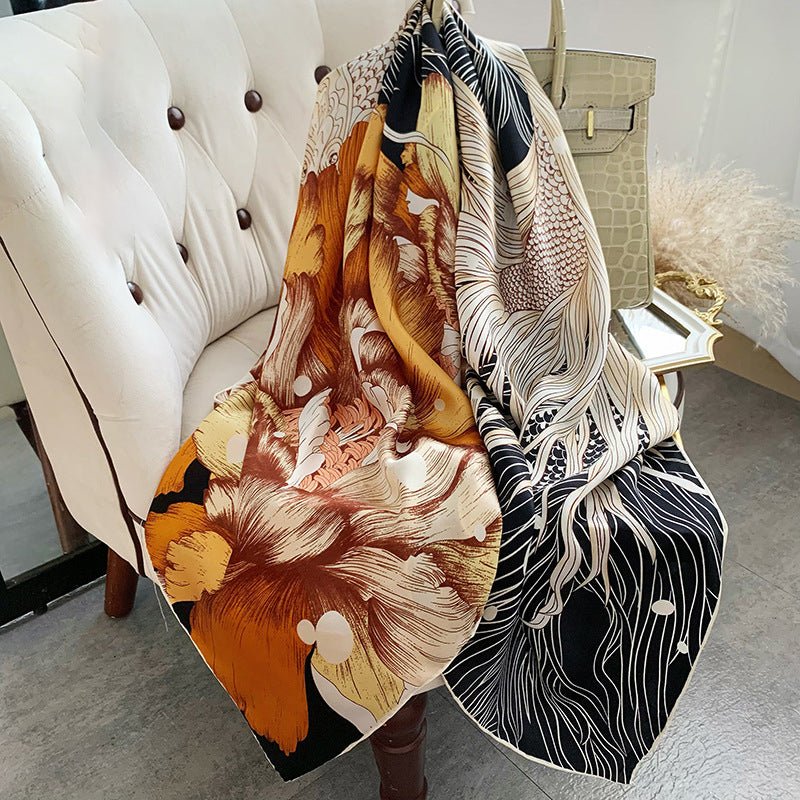 Womens Colorful Long Silk Scarf Landscape Print Square Silk Scarves Color B L