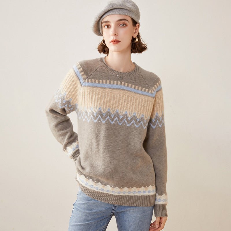 Womens Crew Neck Cashmere Sweater Knitted Mixed Cashmere Pullover