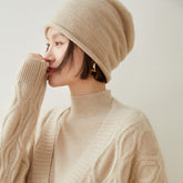Women's Curled - Up Edge Cashmere Hats Solid Beanie Hat