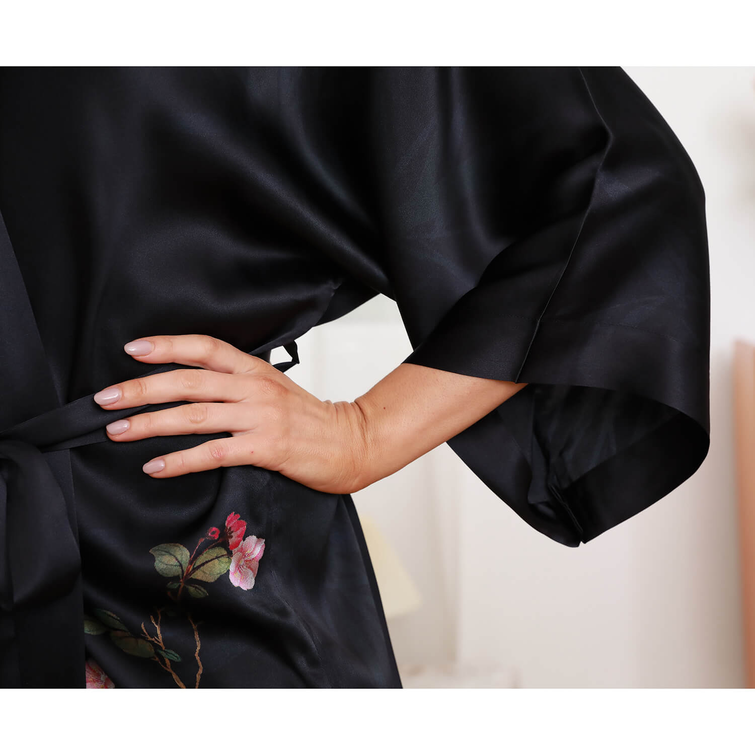 Women's Floral Print Pure Silk Kimono Robes