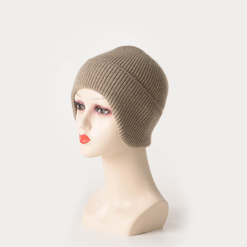 Womens Folded Brim Cashmere Hat Ribbed Cashmere Hat