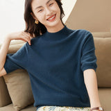 Womens Half Sleeves Cashmere Sweater Multi Colors Half Turtleneck Cashmere Tops