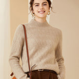 Womens Luxury Cashmere Sweater Textured Knit Mock Neck Sweater