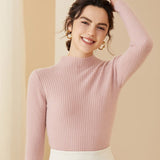Womens Mock Neck Long Sleeves Ribbed Cashmere Sweater