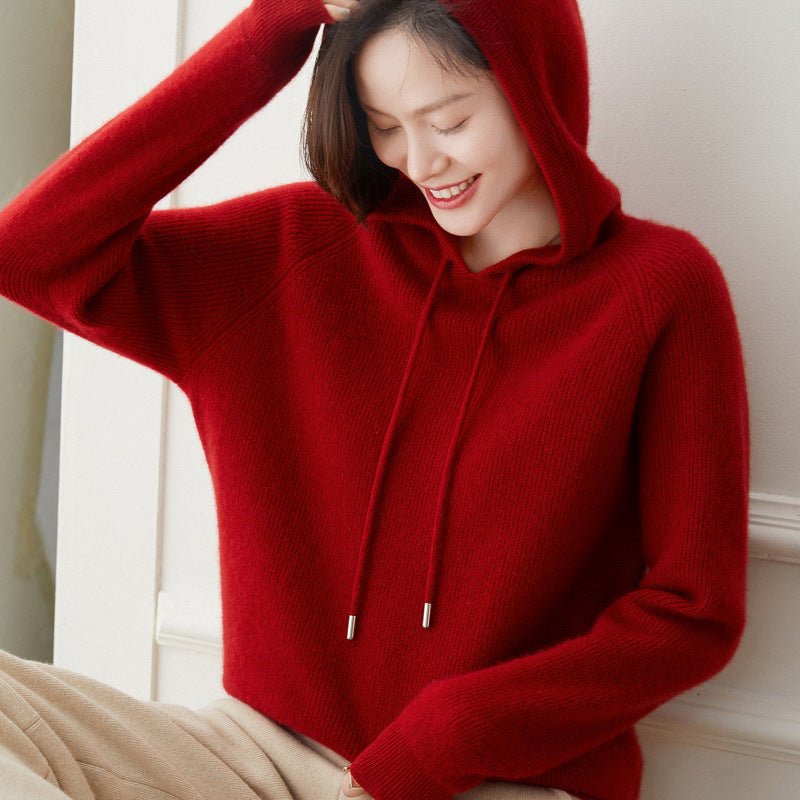 Womens Cashmere Hoodie with Raglan Sleeves Long Sleeve Hoody Top