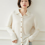 Womens Button - Up Cashmere Cardigan Point Collar Lapel Cashmere Coat