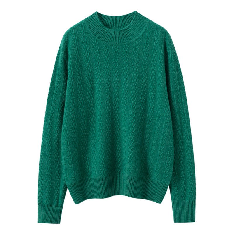 Womens Long Sleeve Pure Cashmere Sweater Crew Neck Cashmere Knit Pullover Green XS