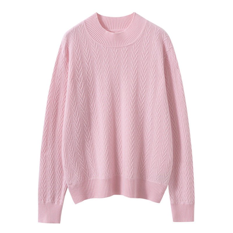 Womens Long Sleeve Pure Cashmere Sweater Crew Neck Cashmere Knit Pullover Pink XS