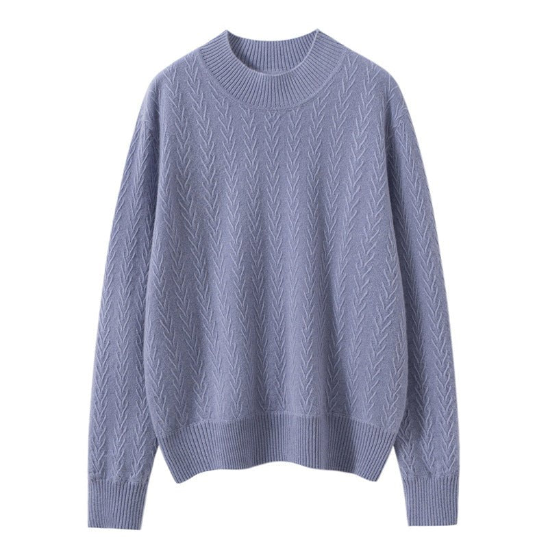 Womens Long Sleeve Pure Cashmere Sweater Crew Neck Cashmere Knit Pullover Purple XS