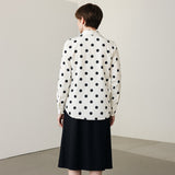 Womens Long Sleeve Silk Shirt Polka Dot Button - Up Silk Blouse