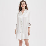 Women's Long Sleeves 100% Silk Nightshirts With Embroidery