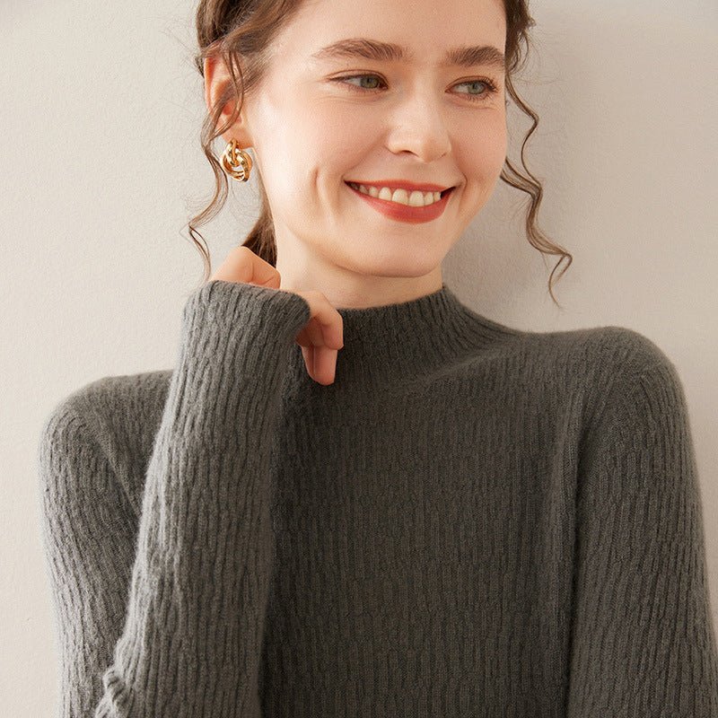 Womens Mock Neck Cashmere Ribbed Sweater Cashmere Pullover Dark Gray XS