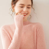 Womens Mock Neck Cashmere Ribbed Sweater Cashmere Pullover Pink XS