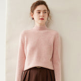 Womens Mock Neck Cashmere Sweater Long Sleeve Cashmere Pullover Multi Colors Pink XS