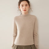Womens Mock Neck Cashmere Sweater Long Sleeve Cashmere Pullover Ribbed Finishing Camel XS
