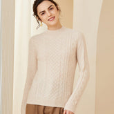 Womens Cable Knit Long Sleeves Mock Neck Cashmere Sweater