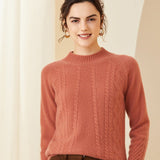 Womens Cashmere Cable Knit Sweater Crew Neck Long Sleeves Sweater