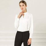 Women's Office Silk Shirt Keyhole Elegant Stand Collar Long Sleeve Silk Blouses