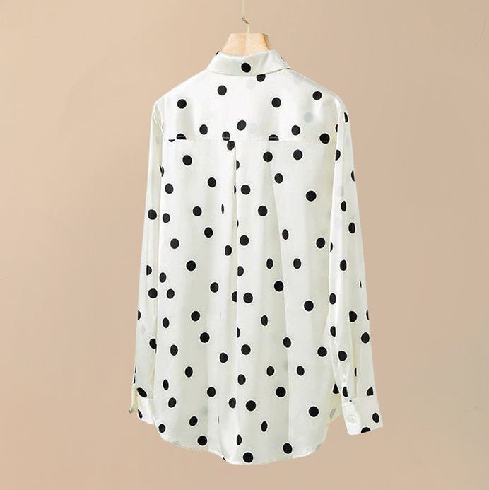 Womens Polka Dots Silk Blouse Silk Button Down Shirt Silk Blouses White XS