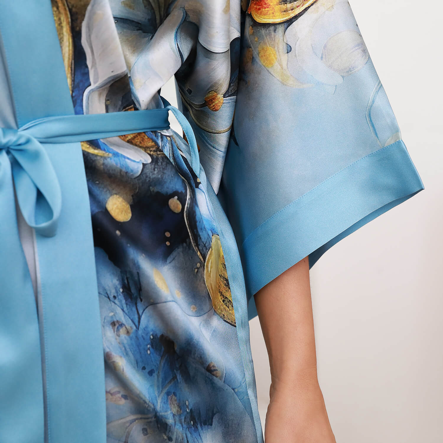Womens Pure Silk Kimono Robes Long Floral Print Silk Robes